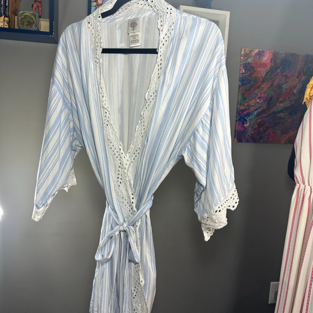 In Bloom by Jonquil- Blue and White Candy Stripe Kimono, M/M